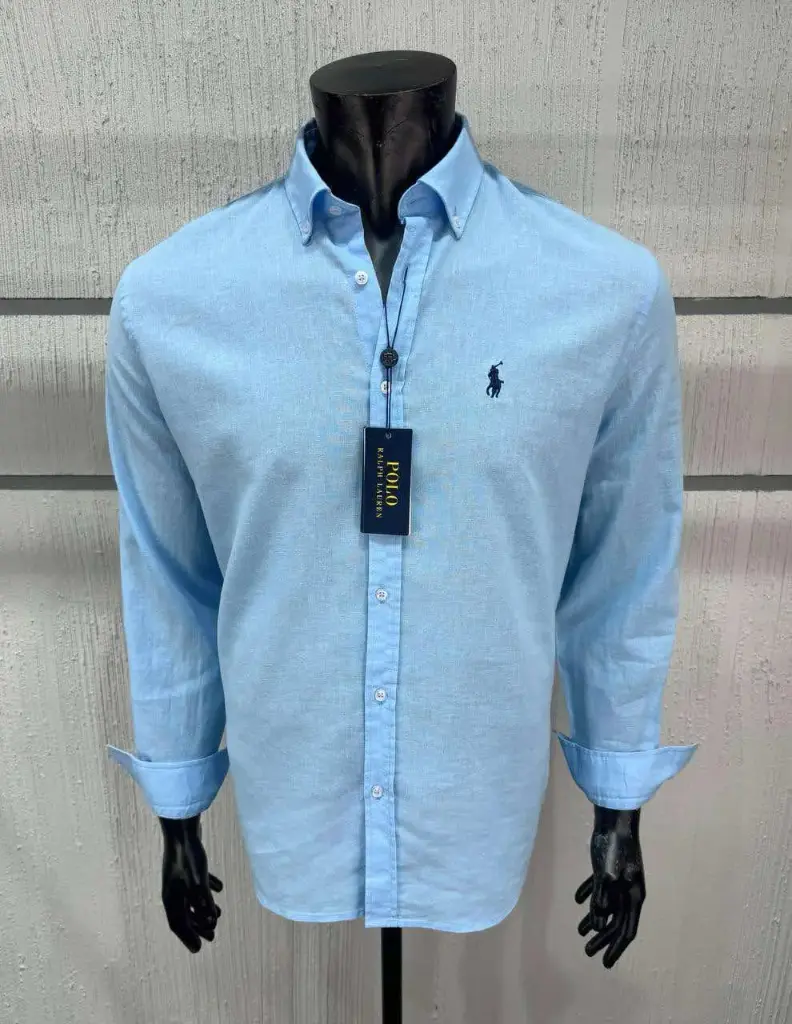 Chemise  Fit custom en lin bleu ciel