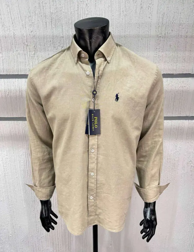 Chemise Slim Fit en lin biege