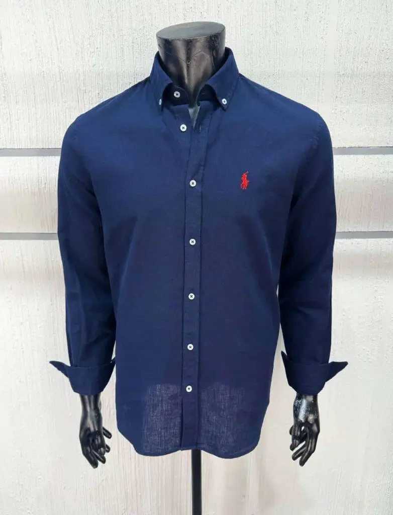 Chemise Slim Fit en lin bleu marine