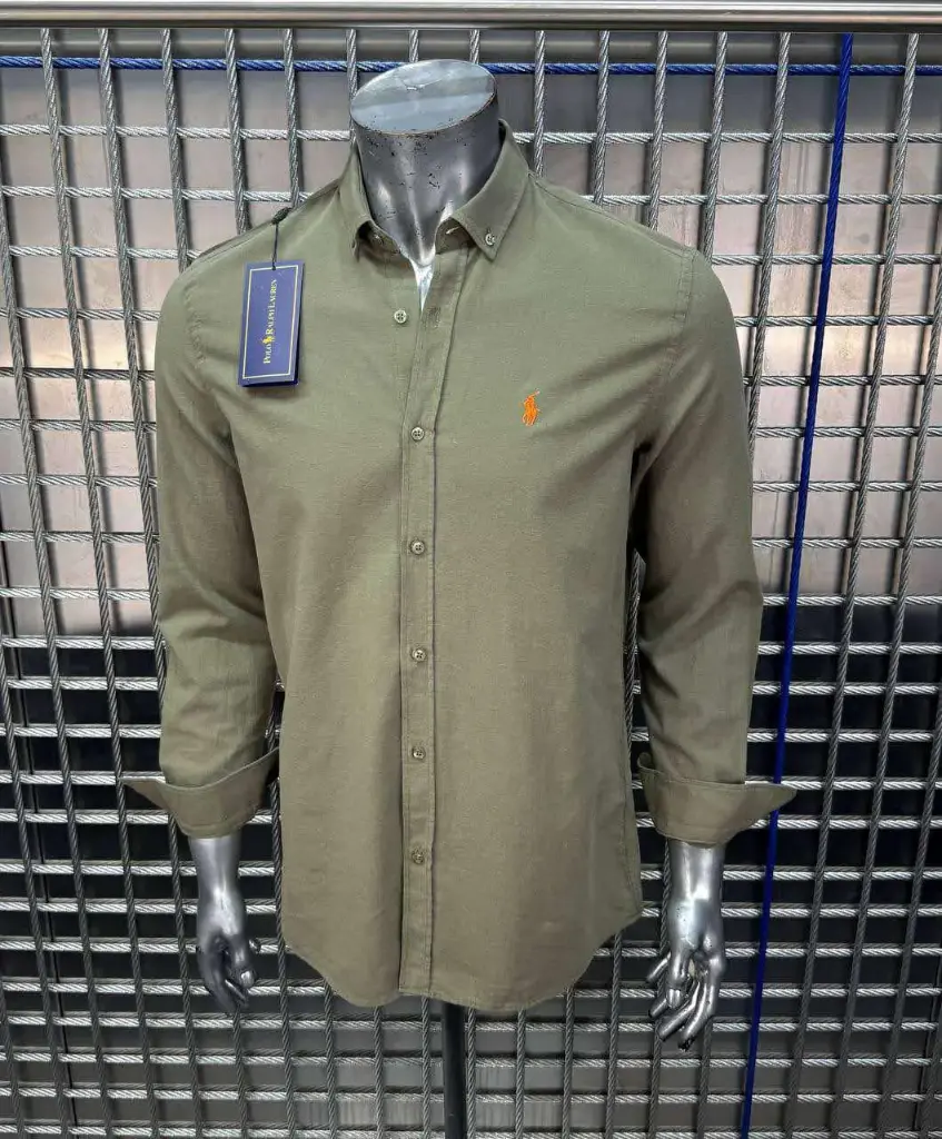 Chemise Slim Fit en lin vert kaki