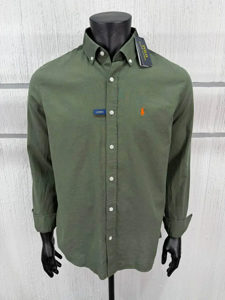 Chemise en lin vert kaki 