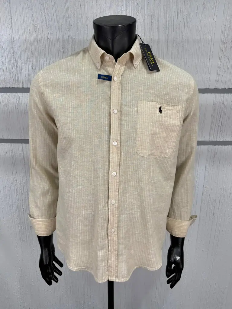 Chemise en lin rayé Custom Fit  RLP avec poche 