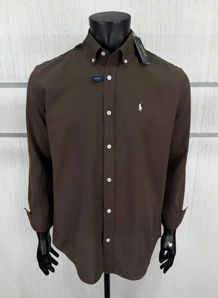 Chemise Slim Fit en lin marron 