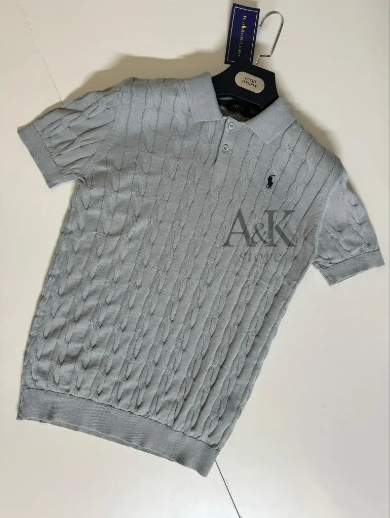 Cable-Kint Cotton polo-collar sweater gris