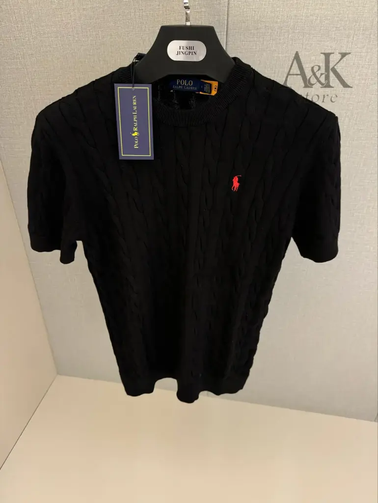 Cable-Kint Cotton T-shirt -collar sweater noir