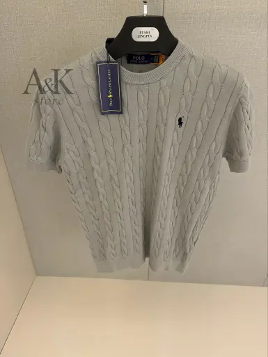 Cable-Kint Cotton T-shirt -collar sweater gris