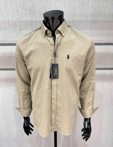 Chemise Slim Fit en lin biege