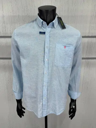 Chemise en lin rayé Custom Fit  RLP avec poche 