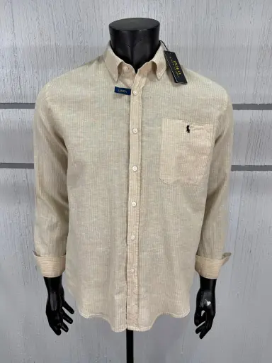 Chemise en lin rayé Custom Fit  RLP avec poche 